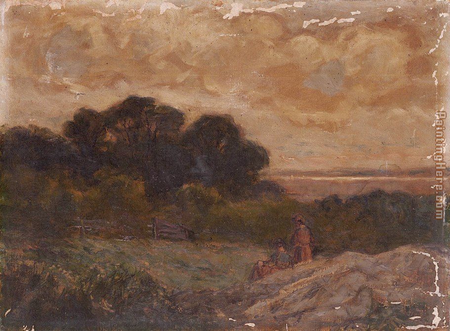 Landscape with Two Women Reclining on Rocks painting - Edward Mitchell Bannister Landscape with Two Women Reclining on Rocks art painting